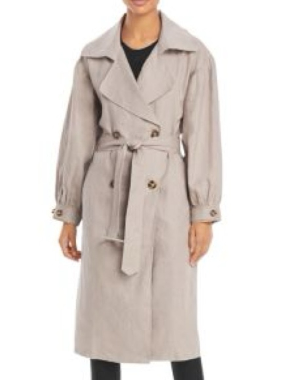 Avec Les Filles 100% Linen Double Breasted Belted Trench Coat Taupe Small